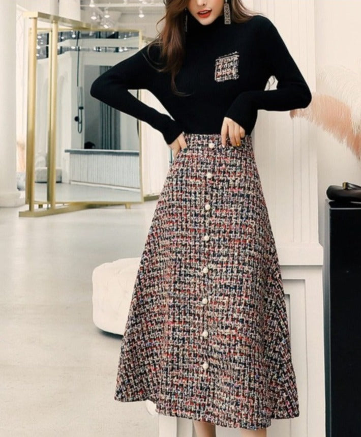 Claudia - Tweed-Rock mit Stricktop