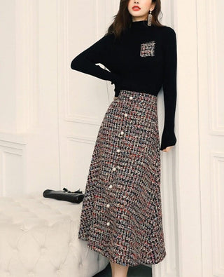 Claudia - Tweed-Rock mit Stricktop