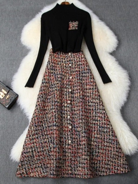Claudia - Tweed-Rock mit Stricktop