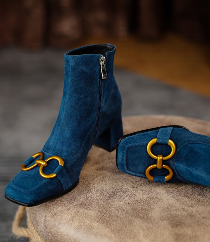 Selma - Velours-Stiefeletten mit Kette