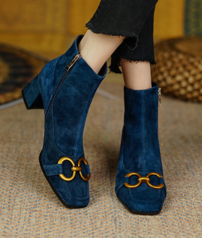 Selma - Velours-Stiefeletten mit Kette