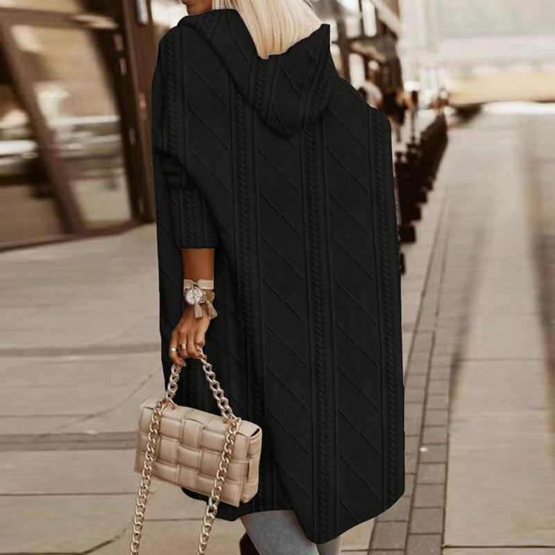 Inga - Lange Strickjacke mit Kapuze