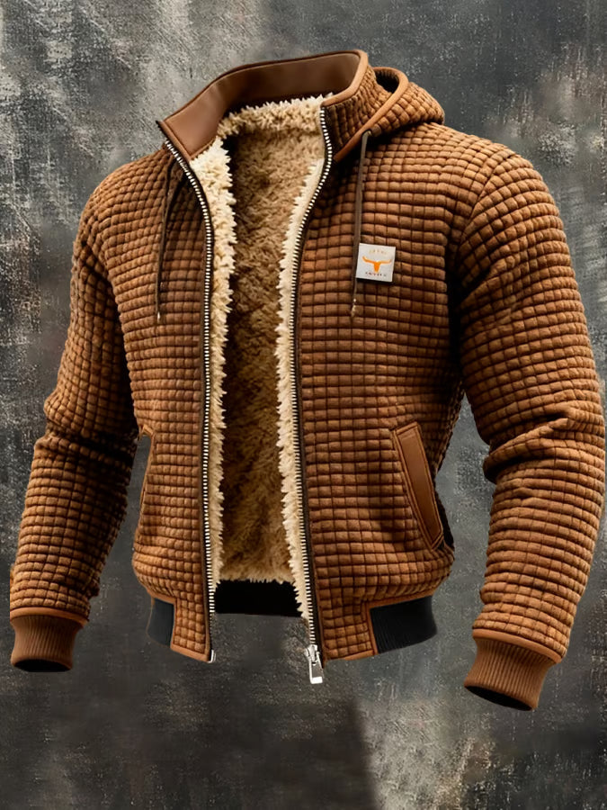 Bruno - Waffeljacke mit Teddyfutter in Braun