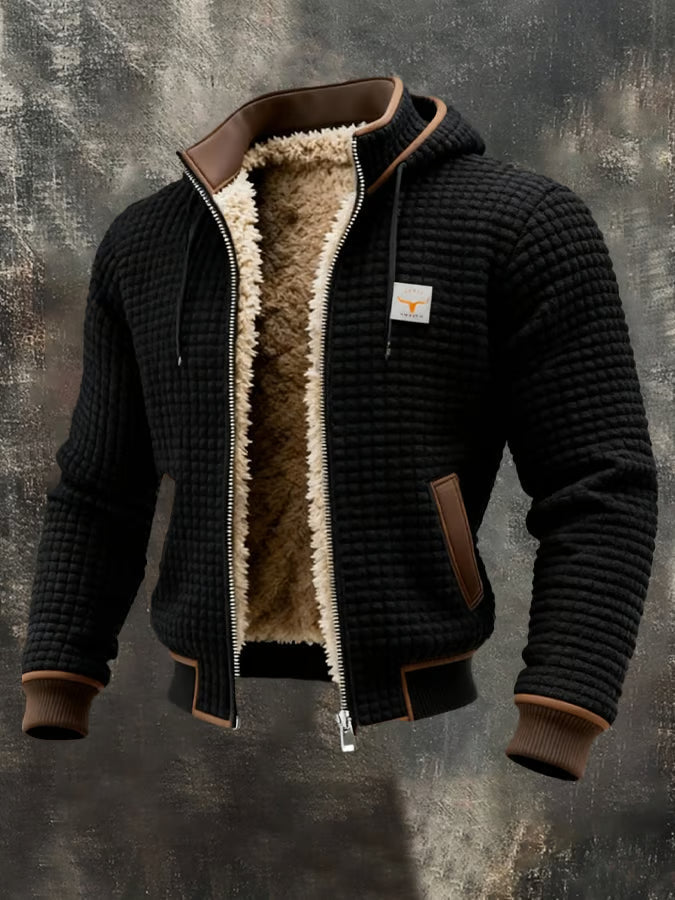 Bruno - Waffeljacke mit Teddyfutter in Schwarz