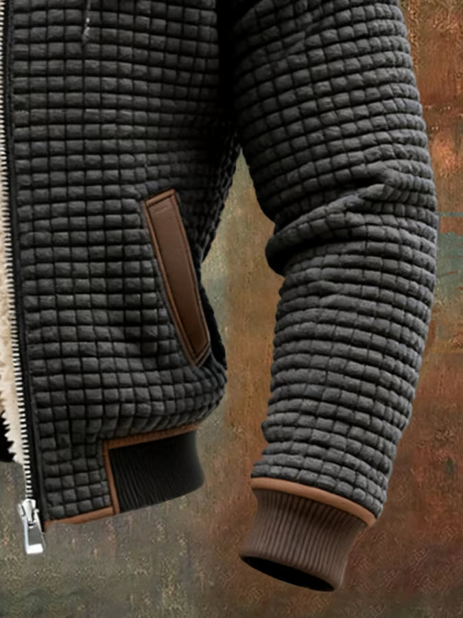 Bruno - Waffeljacke mit Teddyfutter, Detail von Ärmel, Tasche und Bündchen